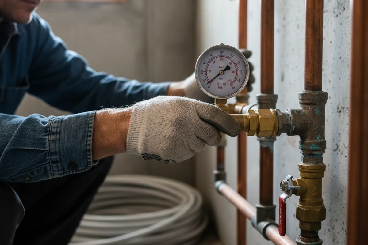 Pressure testing a repaired line during Water Line Repair in Farmland